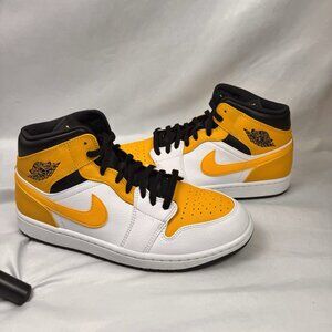 Nike Air Jordan 1 Mid Perforated University Yellow Black White 554724-170 Men's